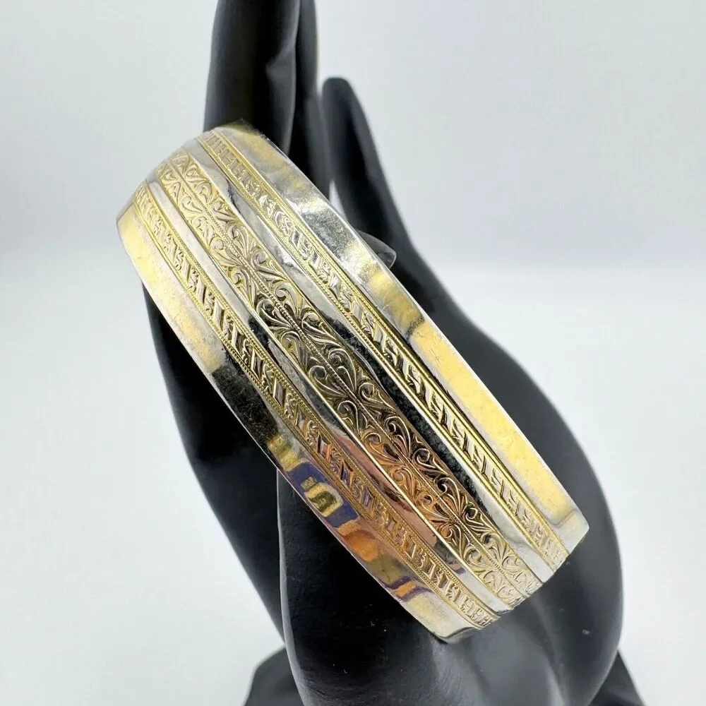 Vintage Filigree Gold Tone Cuff Bracelet Scrollwork Hero Chunky Retro